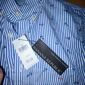 NEW MENS XXS BANANA REPUBLIC GRANT SLIM FIT LUXE POPLIN ANCHOR PRINT SHIRT